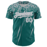 Custom Teal Gray-White Distressed Scratch Brush Stroke Authentic Baseball Jersey