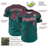 Custom Teal Crimson-White Distressed Scratch Brush Stroke Authentic Baseball Jersey