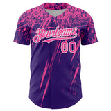 Custom Purple Pink-White Distressed Scratch Brush Stroke Authentic Baseball Jersey