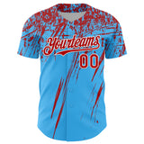 Custom Sky Blue Red-White Distressed Scratch Brush Stroke Authentic Baseball Jersey