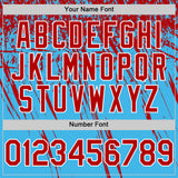Custom Sky Blue Red-White Distressed Scratch Brush Stroke Authentic Baseball Jersey