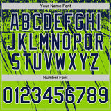 Custom Neon Green Navy-White Distressed Scratch Brush Stroke Authentic Baseball Jersey
