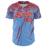 Custom Light Blue Red-White Distressed Scratch Brush Stroke Authentic Baseball Jersey