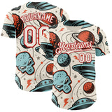Custom Cream Red 3D Pattern Design Alien UFO Space Authentic Baseball Jersey