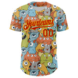 Custom White Red-Gold 3D Pattern Design Alien Monster Mash Authentic Baseball Jersey