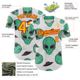 Custom White Gold-Red 3D Pattern Design Alien UFO Space Authentic Baseball Jersey