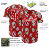 Custom Red White 3D Pattern Design Alien UFO Space Authentic Baseball Jersey