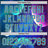 Custom Navy Electric Blue-Yellow 3D Pattern Design Alien UFO Space Galaxy Authentic Baseball Jersey