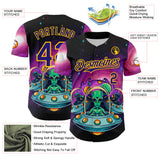 Custom Black Dark Purple-Yellow 3D Pattern Design Alien UFO Space Galaxy Authentic Baseball Jersey