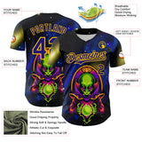 Custom Navy Dark Purple-Yellow 3D Pattern Design Alien UFO Space Galaxy Authentic Baseball Jersey