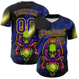Custom Navy Dark Purple-Yellow 3D Pattern Design Alien UFO Space Galaxy Authentic Baseball Jersey