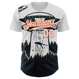 Custom White Orange-Black 3D Pattern Design UFO Alien Abduction Authentic Baseball Jersey