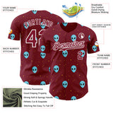 Custom Crimson White 3D Pattern Design Cartoon Alien Galaxy Authentic Baseball Jersey