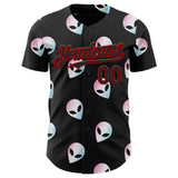 Custom Black Red 3D Pattern Design Cartoon Alien Authentic Baseball Jersey