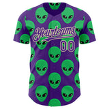 Custom Purple Green-Cream 3D Pattern Design Cartoon Alien Authentic Baseball Jersey