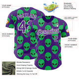 Custom Purple Green-Cream 3D Pattern Design Cartoon Alien Authentic Baseball Jersey