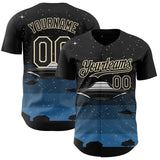 Custom Black Cream 3D Pattern Design Alien UFO Galaxy Night Sky Town Authentic Baseball Jersey
