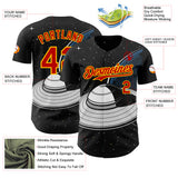 Custom Black Red-Gold 3D Pattern Design Alien UFO Saucer Authentic Baseball Jersey