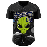 Custom Black Navy-Cream 3D Pattern Design Alien UFO Galaxy Authentic Baseball Jersey