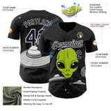 Custom Black Navy-Cream 3D Pattern Design Alien UFO Galaxy Authentic Baseball Jersey