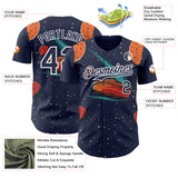 Custom Black Navy Orange-White 3D Pattern Design Alien UFO Galaxy Authentic Baseball Jersey