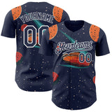 Custom Black Navy Orange-White 3D Pattern Design Alien UFO Galaxy Authentic Baseball Jersey