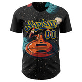 Custom Black US Navy Blue-Yellow 3D Pattern Design Alien UFO Interstellar Starship Galaxy Authentic Baseball Jersey