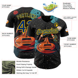 Custom Black US Navy Blue-Yellow 3D Pattern Design Alien UFO Interstellar Starship Galaxy Authentic Baseball Jersey