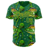 Custom Kelly Green Yellow 3D Pattern Design Alien UFO Galaxy Authentic Baseball Jersey