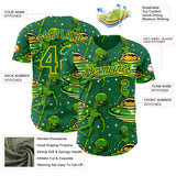 Custom Kelly Green Yellow 3D Pattern Design Alien UFO Galaxy Authentic Baseball Jersey