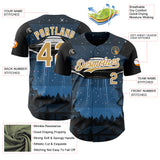 Custom Blue Old Gold Black-White 3D Pattern Design Alien UFO Galaxy Authentic Baseball Jersey