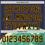 Custom Navy Brown-Gold 3D Pattern Design Alien UFO Psychedelic Galaxy Authentic Baseball Jersey