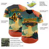 Custom Blue Brown Orange-Gold 3D Pattern Design Alien UFO Galaxy Authentic Baseball Jersey