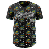 Custom Black White 3D Pattern Design Cartoon Alien UFO Space Galaxy Authentic Baseball Jersey