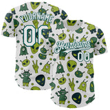 Custom White Midnight Green 3D Pattern Design Cartoon Alien Authentic Baseball Jersey