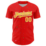 Custom Fire Red Gold-White 3D Pattern Design Confetti Colorful Speckle Authentic Baseball Jersey