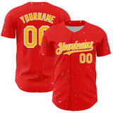 Custom Fire Red Gold-White 3D Pattern Design Confetti Colorful Speckle Authentic Baseball Jersey