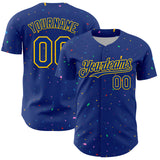 Custom Royal Yellow 3D Pattern Design Confetti Colorful Speckle Authentic Baseball Jersey