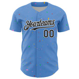 Custom Powder Blue Black-White 3D Pattern Design Confetti Colorful Speckle Authentic Baseball Jersey