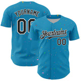 Custom Panther Blue Black-White 3D Pattern Design Confetti Colorful Speckle Authentic Baseball Jersey