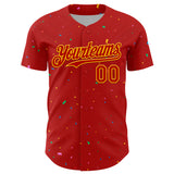 Custom Red Gold 3D Pattern Design Confetti Colorful Speckle Authentic Baseball Jersey