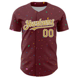 Custom Burgundy Old Gold-White 3D Pattern Design Confetti Colorful Speckle Authentic Baseball Jersey