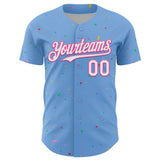 Custom Light Blue White-Pink 3D Pattern Design Confetti Colorful Speckle Authentic Baseball Jersey