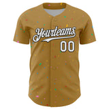 Custom Old Gold White-Black 3D Pattern Design Confetti Colorful Speckle Authentic Baseball Jersey