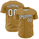 Custom Old Gold White-Black 3D Pattern Design Confetti Colorful Speckle Authentic Baseball Jersey