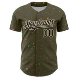 Custom Olive Black-Cream 3D Pattern Design Confetti Colorful Speckle Authentic Baseball Jersey