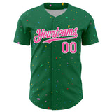 Custom Kelly Green Pink-White 3D Pattern Design Confetti Colorful Speckle Authentic Baseball Jersey