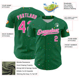 Custom Kelly Green Pink-White 3D Pattern Design Confetti Colorful Speckle Authentic Baseball Jersey