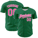 Custom Kelly Green Pink-White 3D Pattern Design Confetti Colorful Speckle Authentic Baseball Jersey