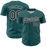 Custom Midnight Green Black-White 3D Pattern Design Confetti Colorful Speckle Authentic Baseball Jersey